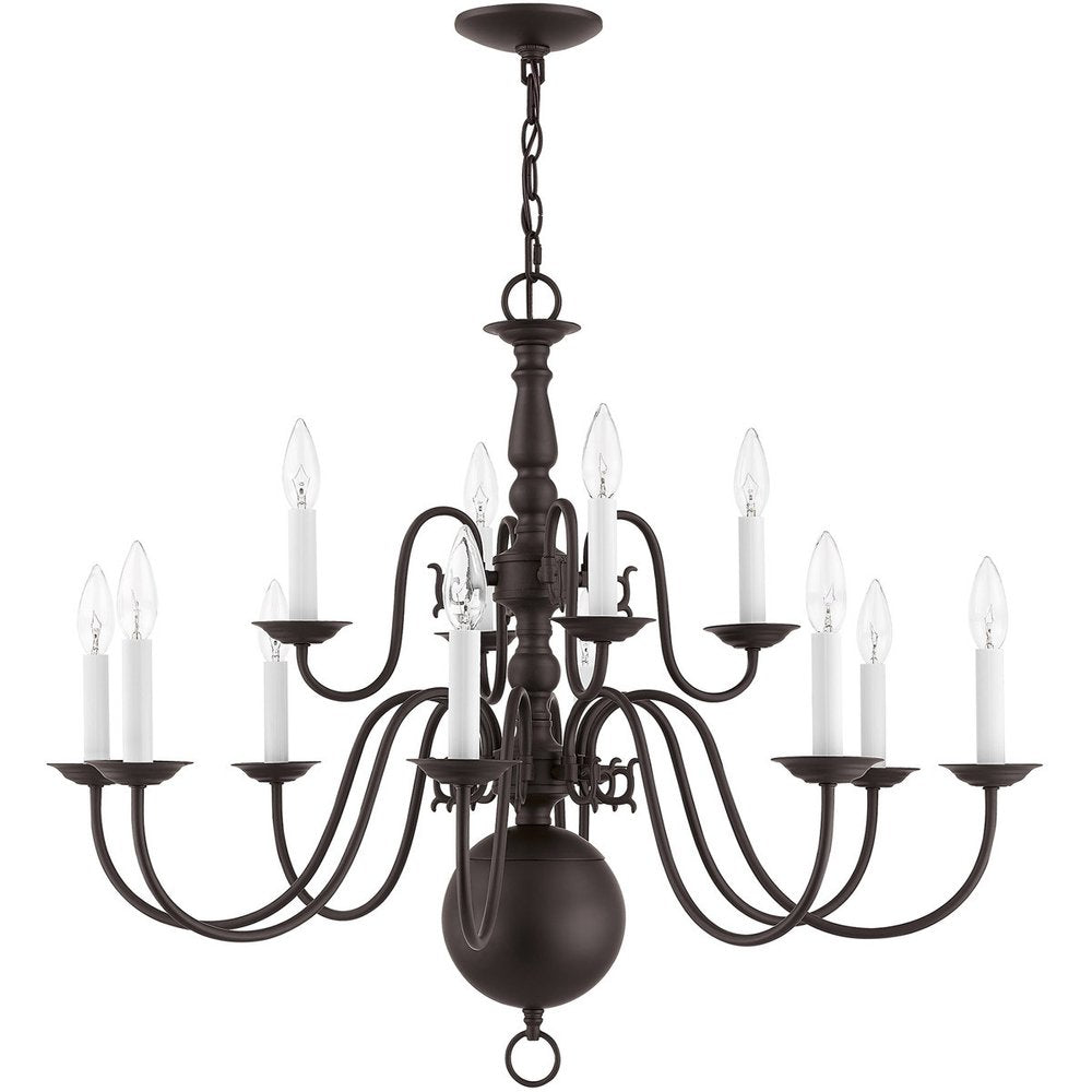 Bronze Twelve Light Metal Dimmable Chandelier With Shades