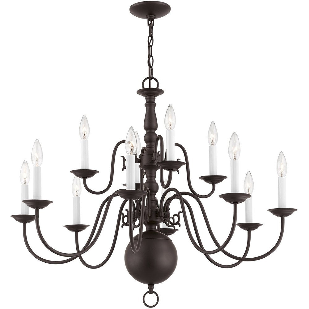 Bronze Twelve Light Metal Dimmable Chandelier With Shades