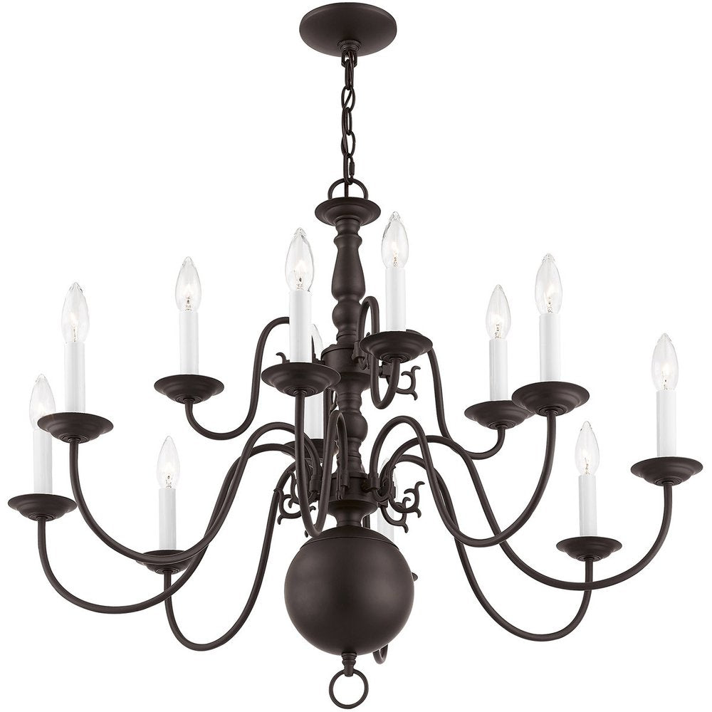 Bronze Twelve Light Metal Dimmable Chandelier With Shades