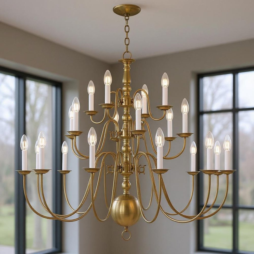 Antiqued Brass Multi Light Metal Dimmable Chandelier With Shades