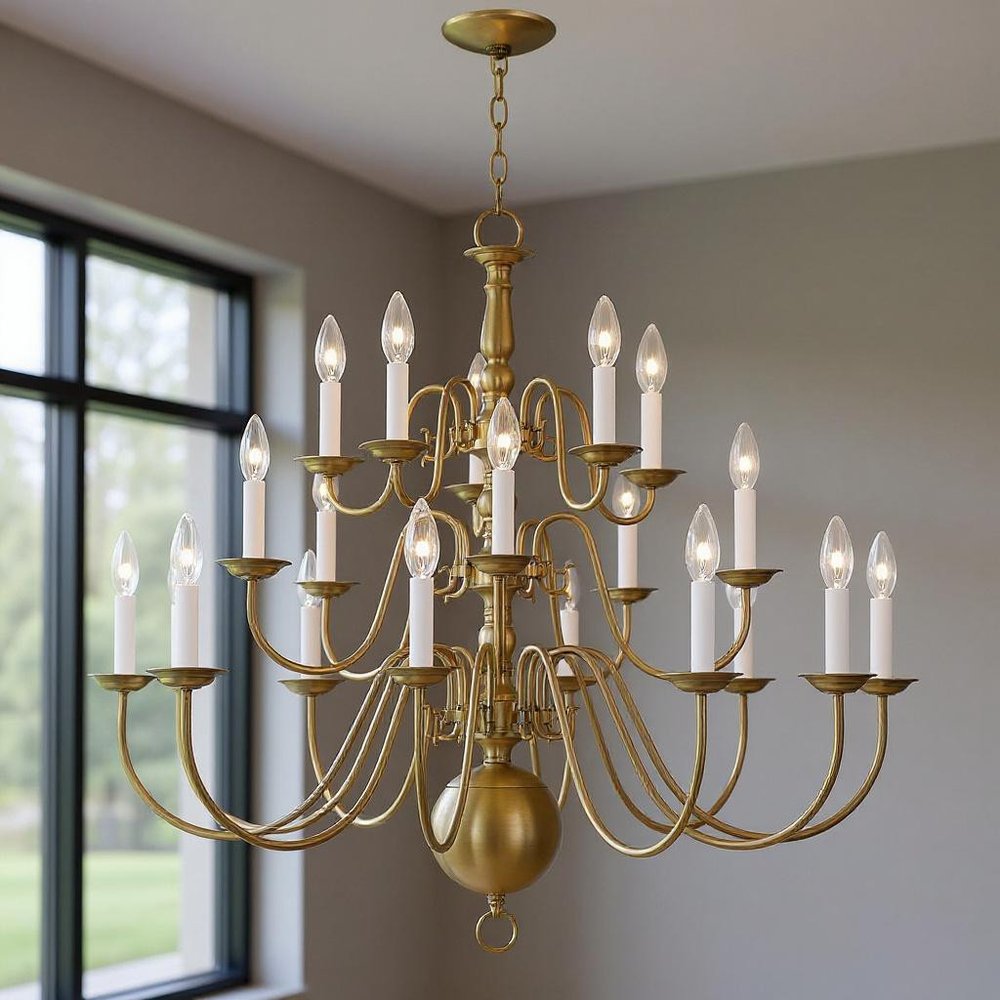Antiqued Brass Multi Light Metal Dimmable Chandelier With Shades