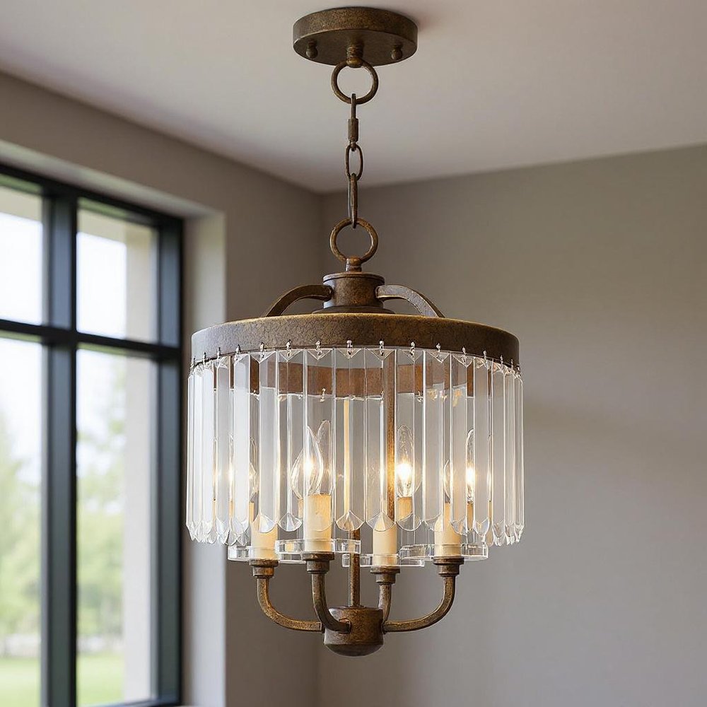Bronze Four Light Metal Dimmable Chandelier With Shades