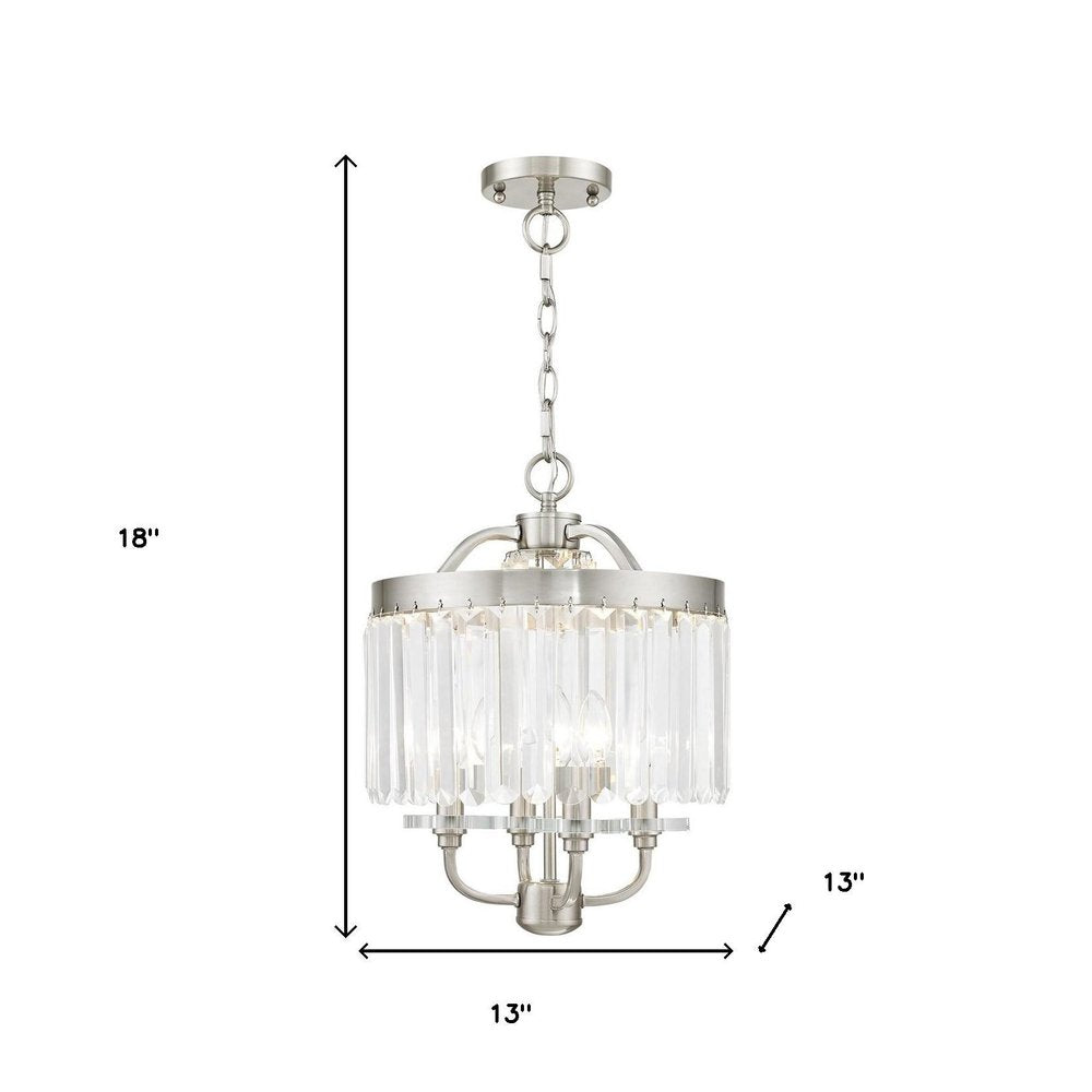 Nickel Four Light Metal Dimmable Chandelier With Shades