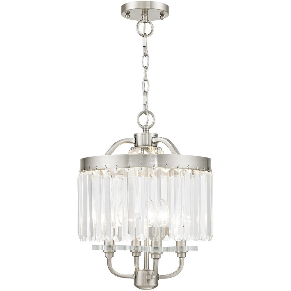 Nickel Four Light Metal Dimmable Chandelier With Shades