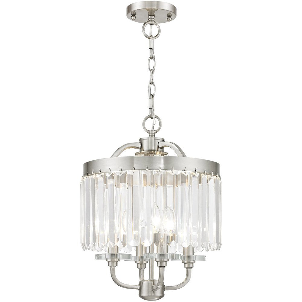 Nickel Four Light Metal Dimmable Chandelier With Shades