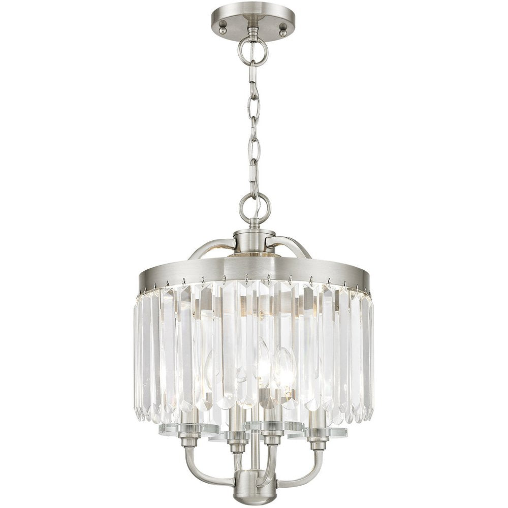 Nickel Four Light Metal Dimmable Chandelier With Shades