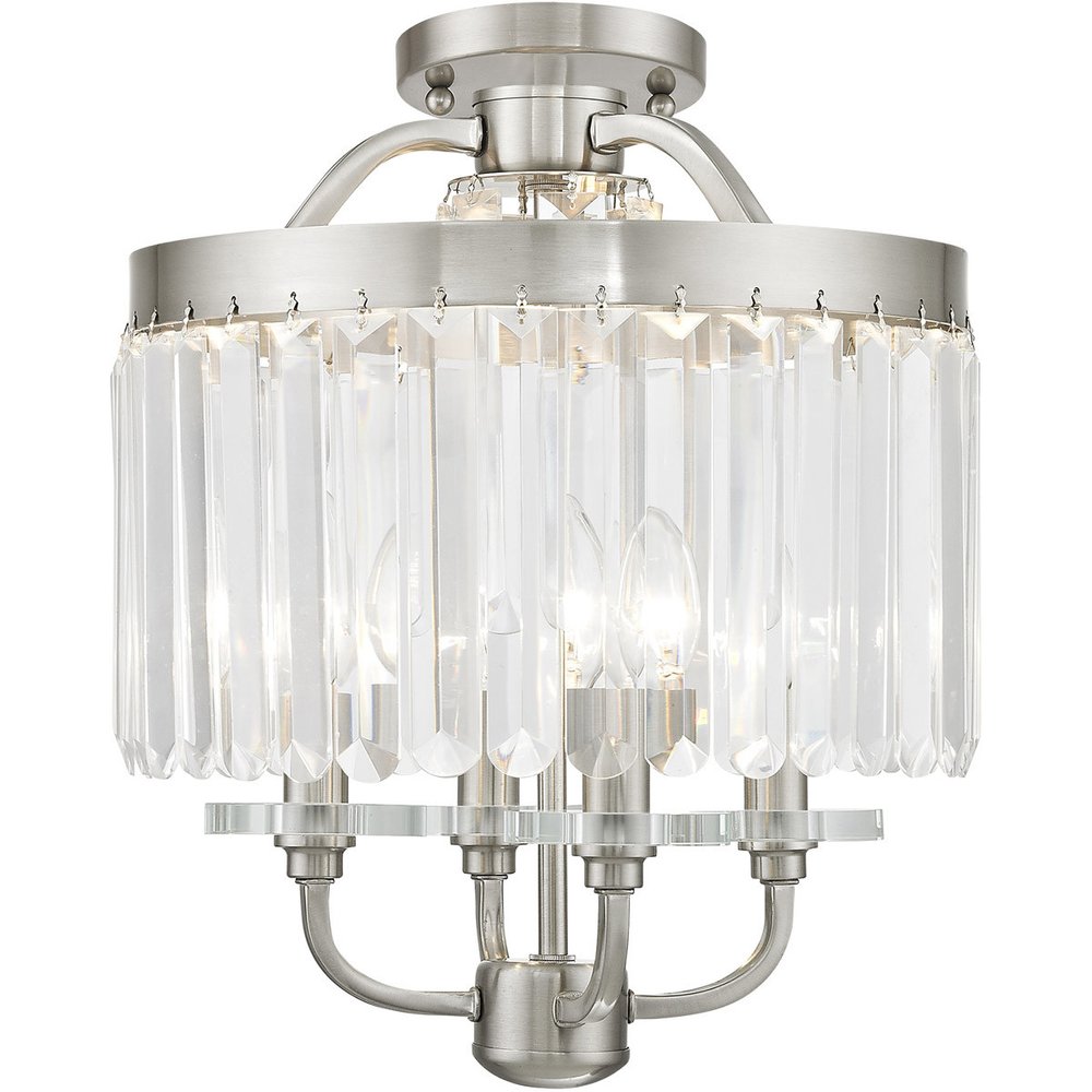 Nickel Four Light Metal Dimmable Chandelier With Shades