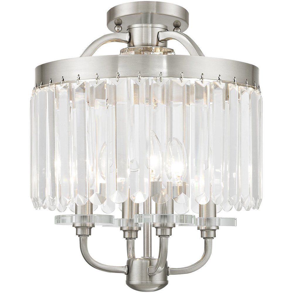 Nickel Four Light Metal Dimmable Chandelier With Shades