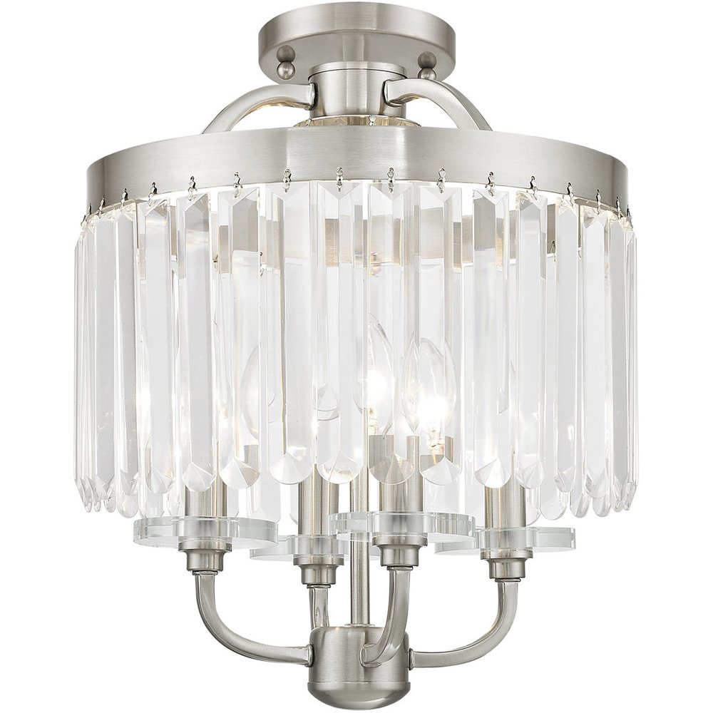 Nickel Four Light Metal Dimmable Chandelier With Shades