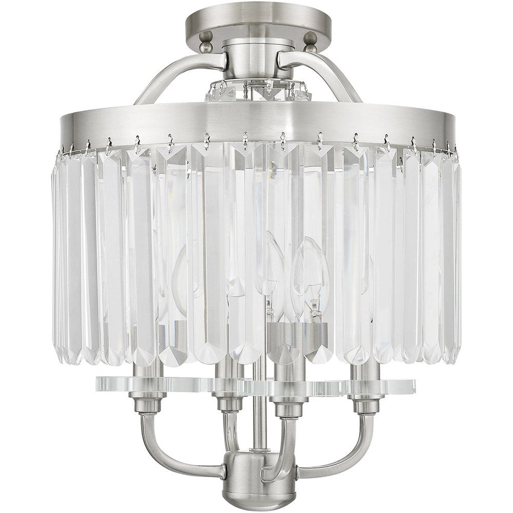 Nickel Four Light Metal Dimmable Chandelier With Shades