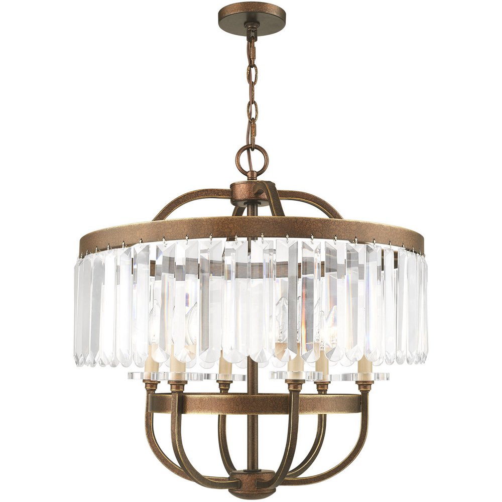 Bronze Six Light Metal Dimmable Chandelier With Shades