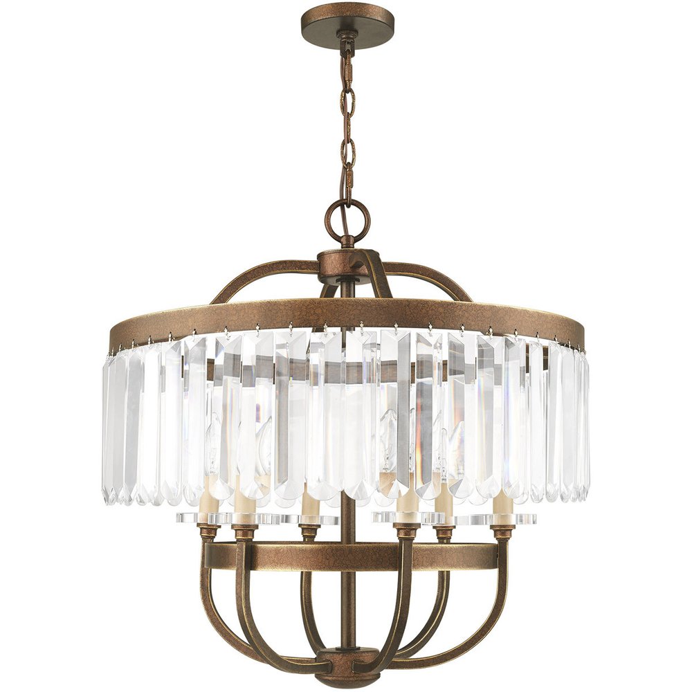 Bronze Six Light Metal Dimmable Chandelier With Shades