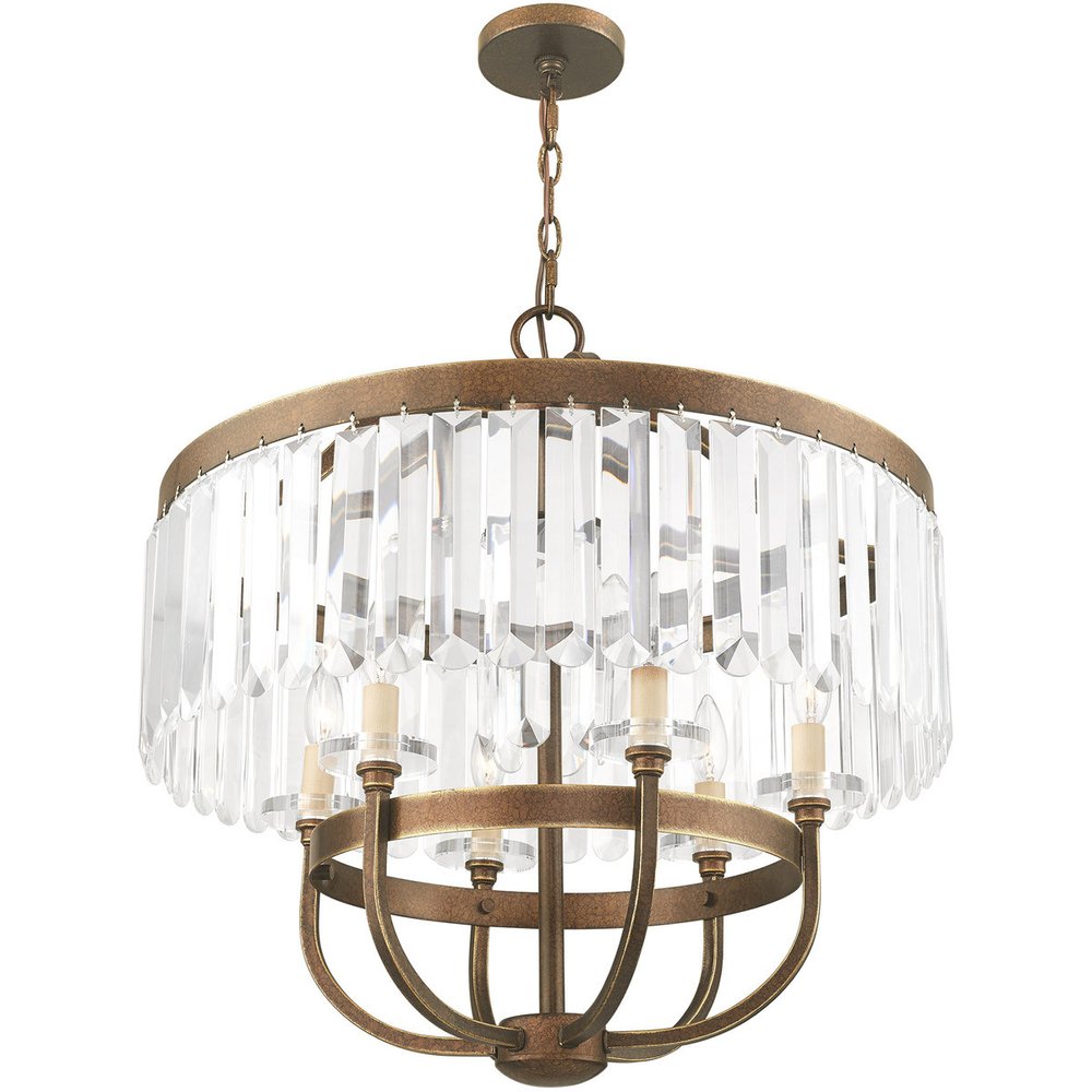 Bronze Six Light Metal Dimmable Chandelier With Shades