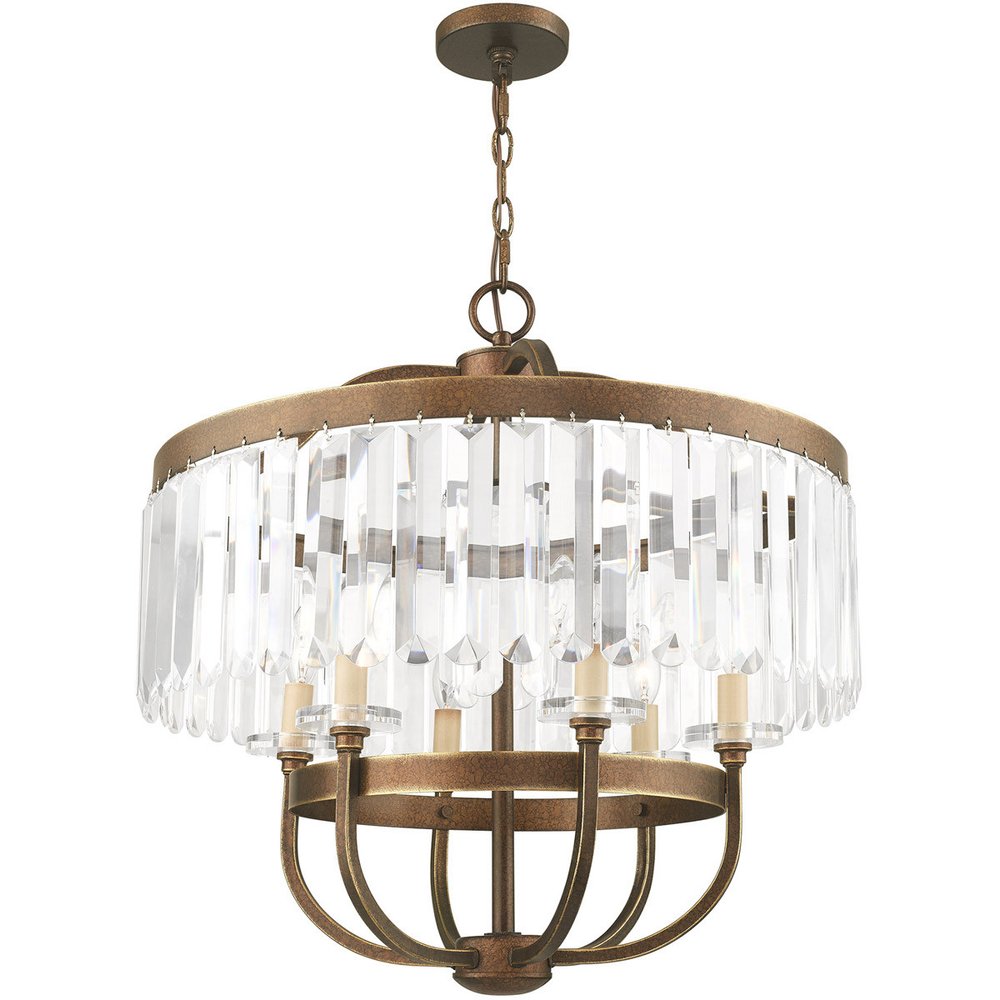Bronze Six Light Metal Dimmable Chandelier With Shades