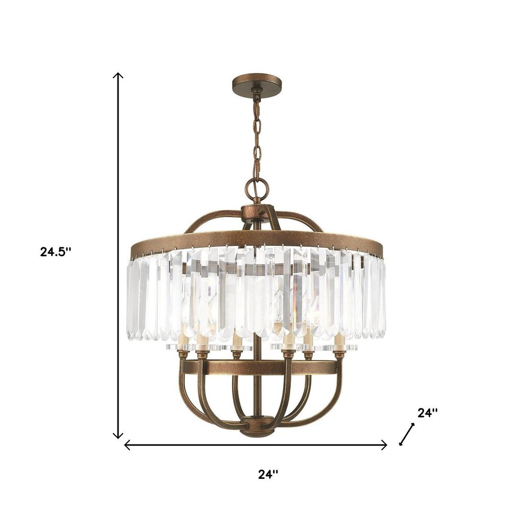 Bronze Six Light Metal Dimmable Chandelier With Shades