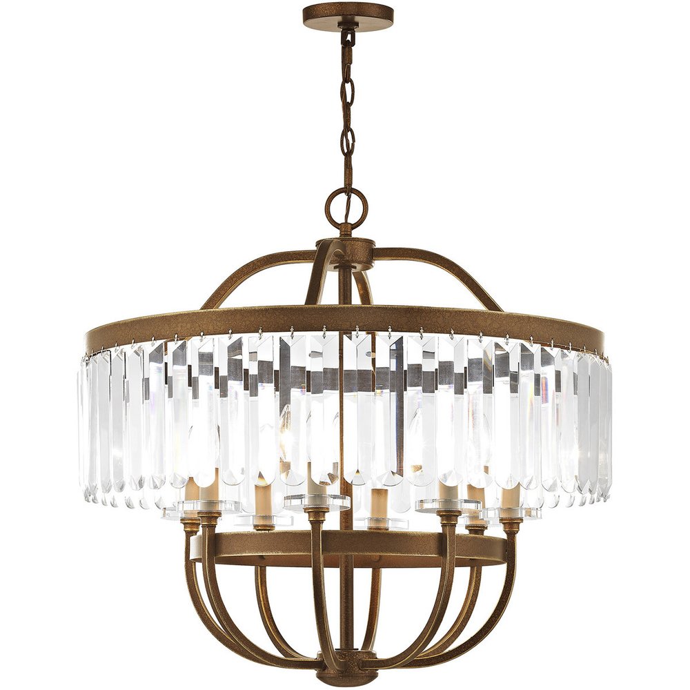 Bronze Eight Light Metal Dimmable Chandelier With Shades