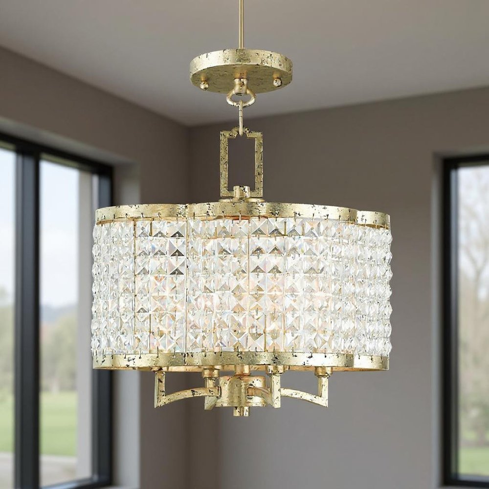 Gold Four Light Metal Dimmable Chandelier With Shades