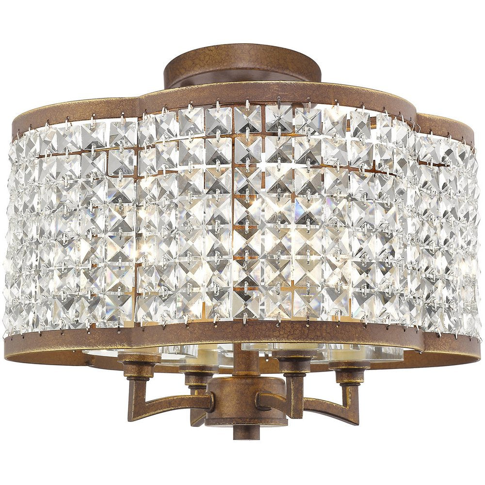 Bronze Four Light Metal Dimmable Chandelier With Shades