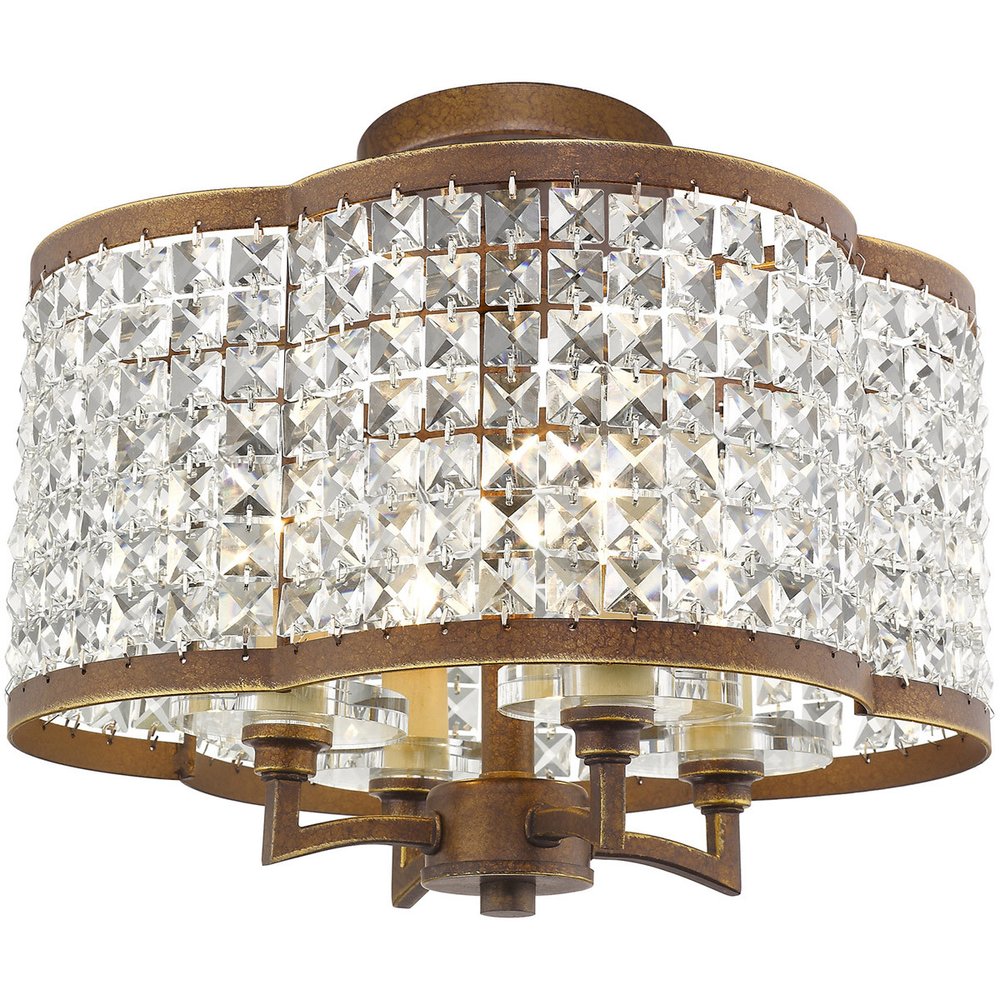 Bronze Four Light Metal Dimmable Chandelier With Shades