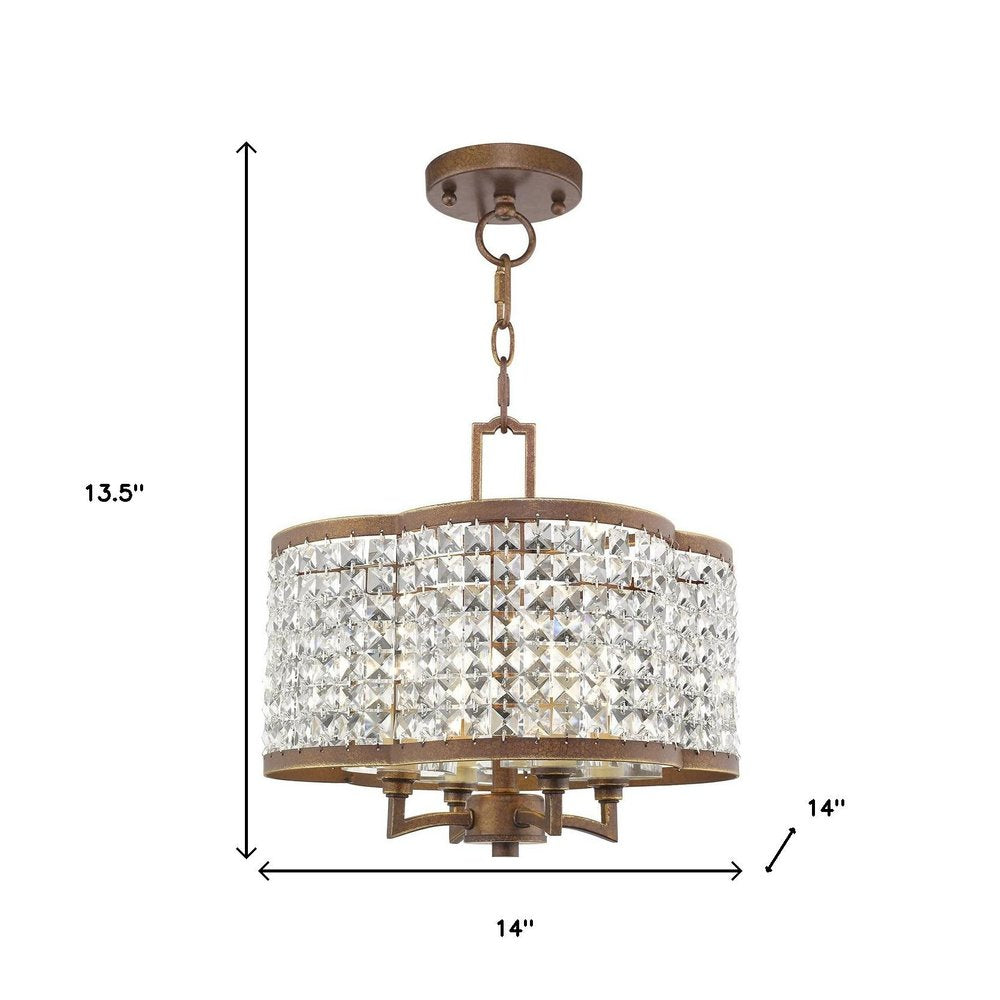 Bronze Four Light Metal Dimmable Chandelier With Shades