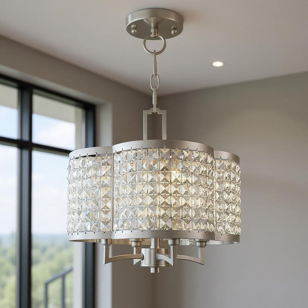 Nickel Four Light Metal Dimmable Chandelier With Shades