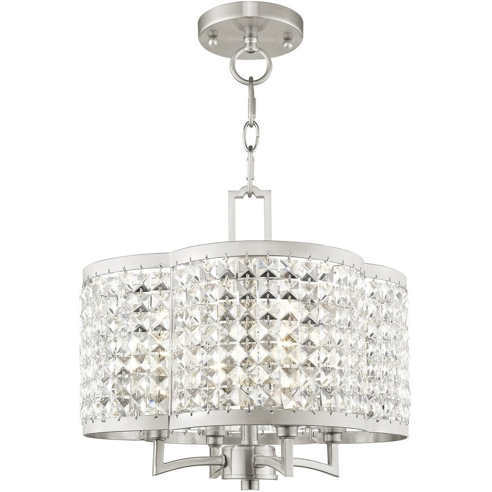 Nickel Four Light Metal Dimmable Chandelier With Shades