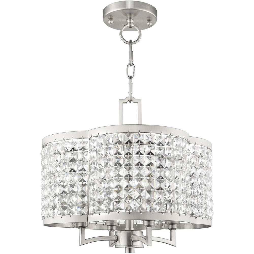 Nickel Four Light Metal Dimmable Chandelier With Shades