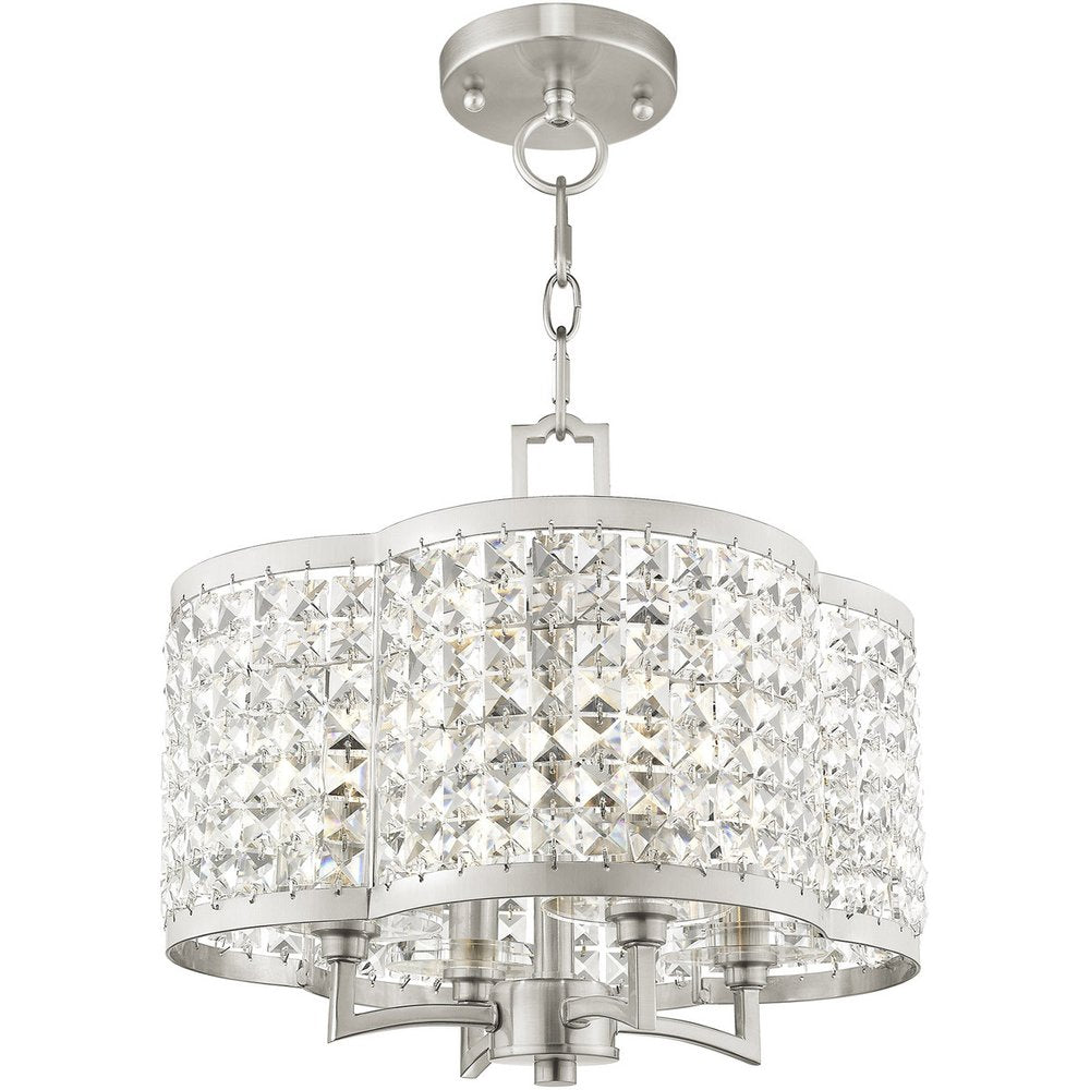 Nickel Four Light Metal Dimmable Chandelier With Shades