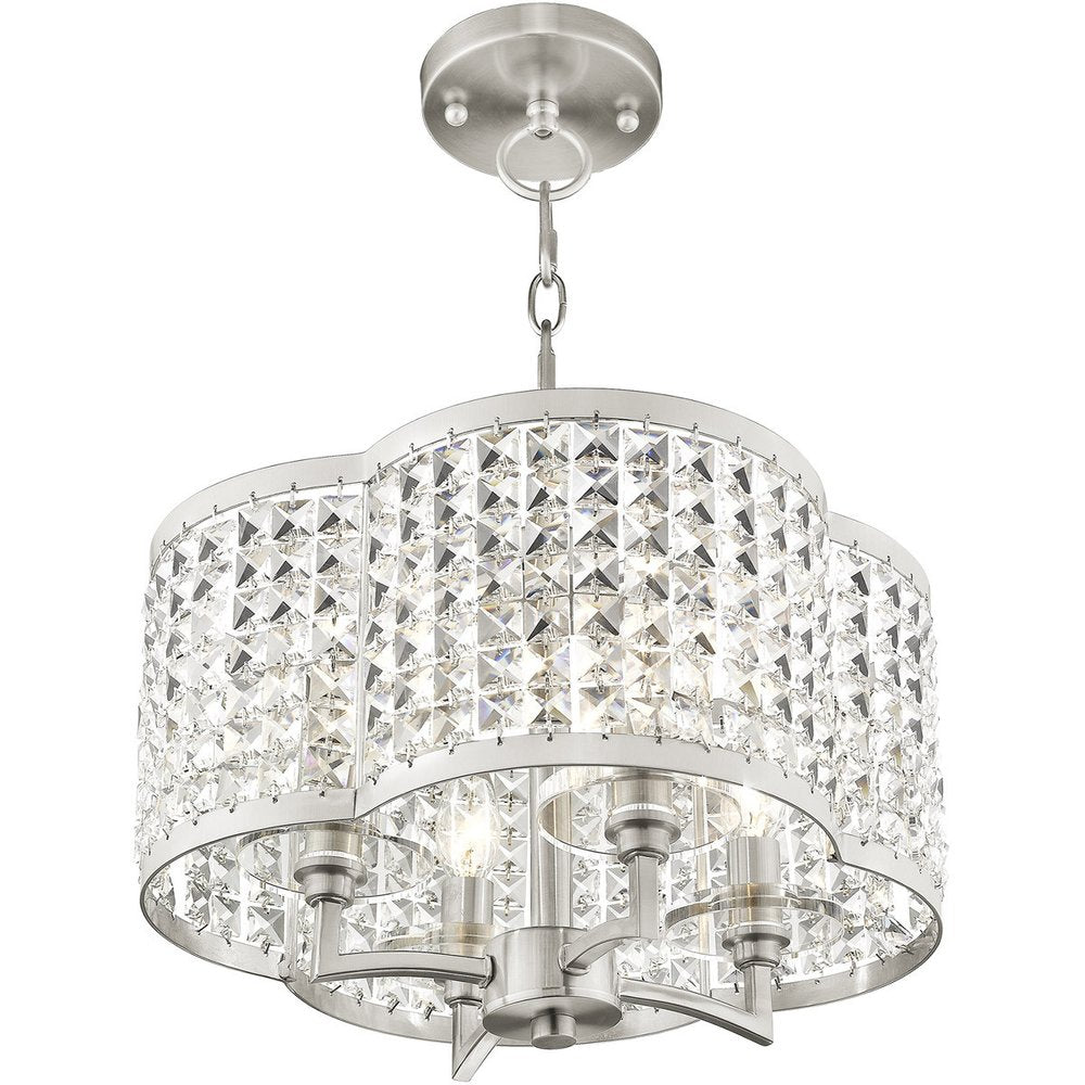 Nickel Four Light Metal Dimmable Chandelier With Shades