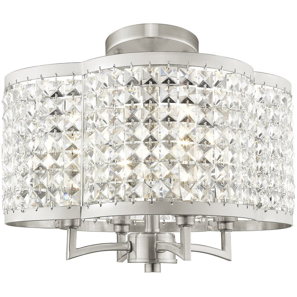 Nickel Four Light Metal Dimmable Chandelier With Shades