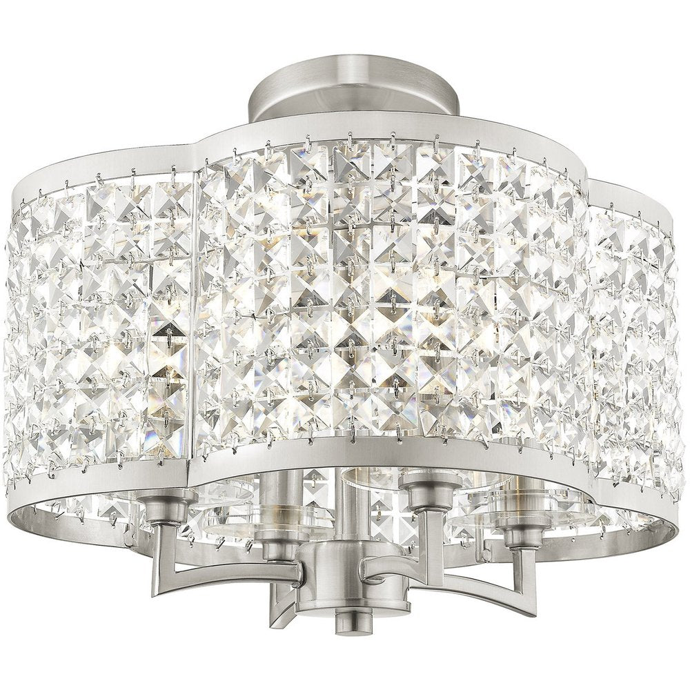 Nickel Four Light Metal Dimmable Chandelier With Shades