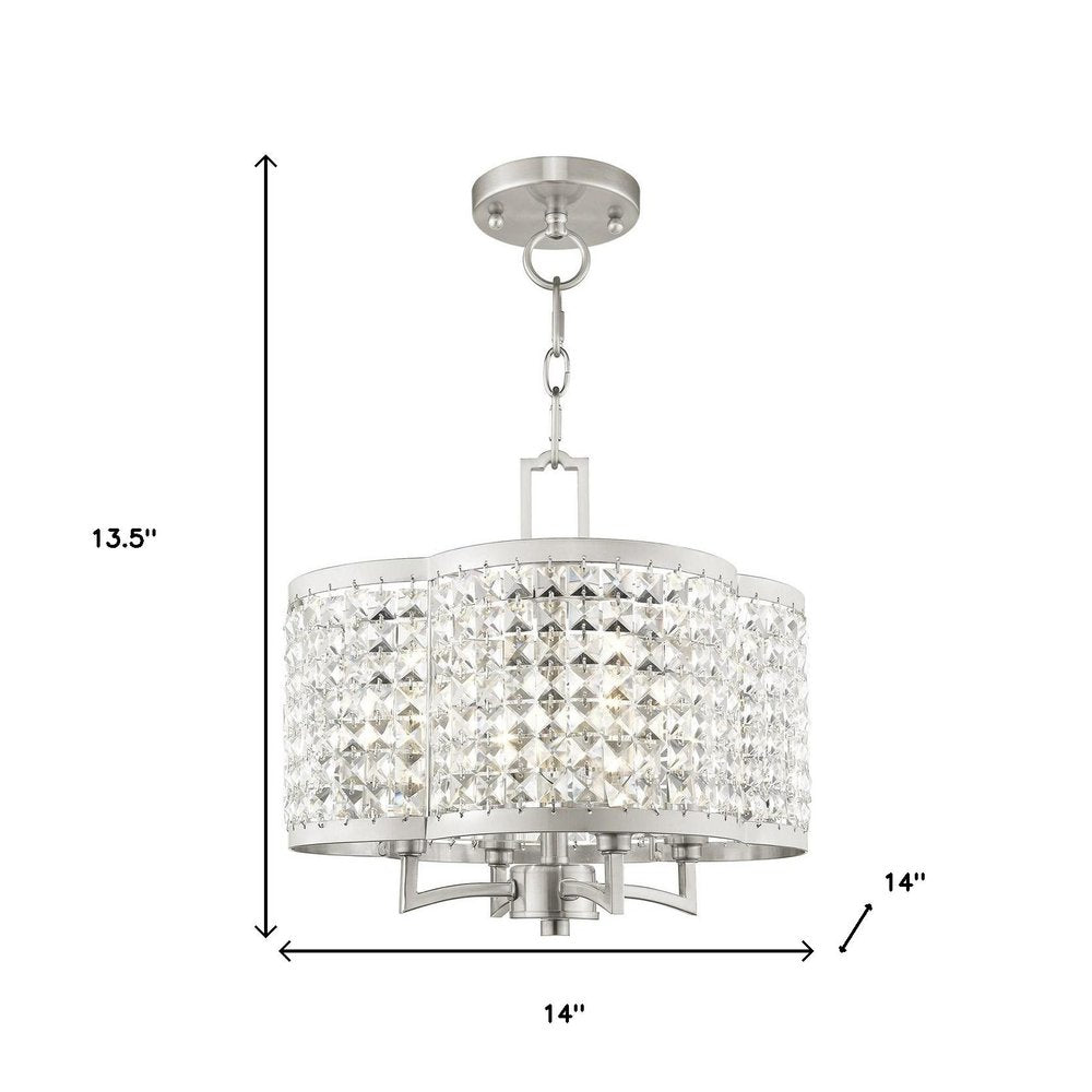 Nickel Four Light Metal Dimmable Chandelier With Shades