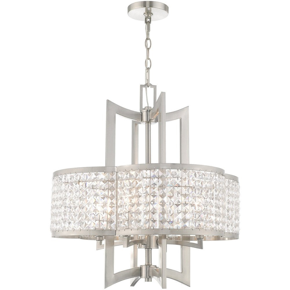 Nickel Four Light Metal Dimmable Chandelier With Shades