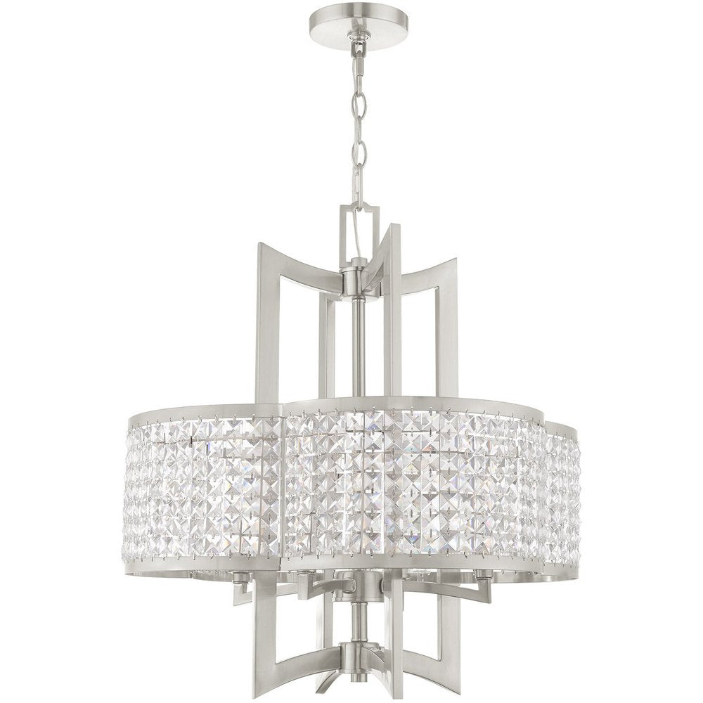 Nickel Four Light Metal Dimmable Chandelier With Shades