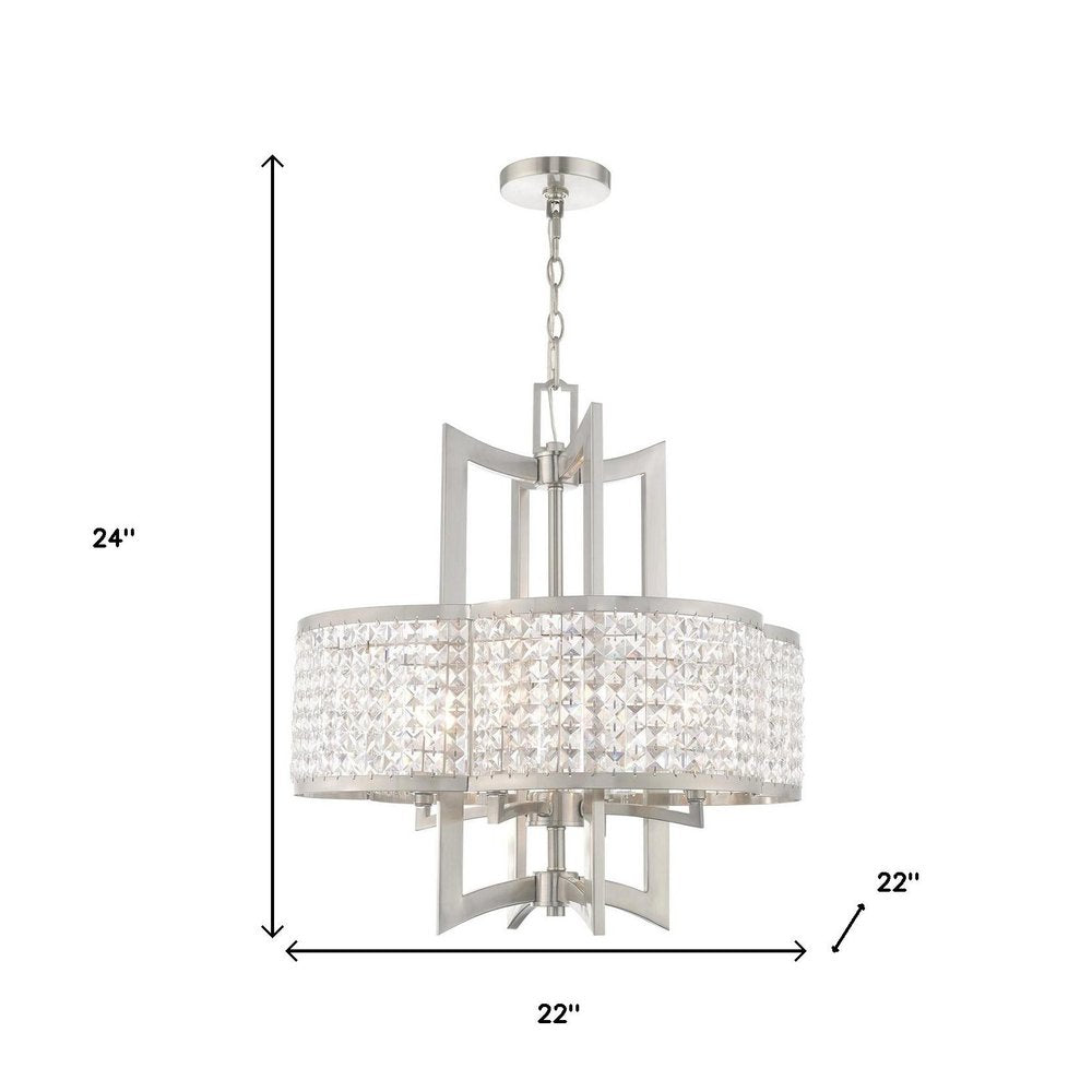 Nickel Four Light Metal Dimmable Chandelier With Shades