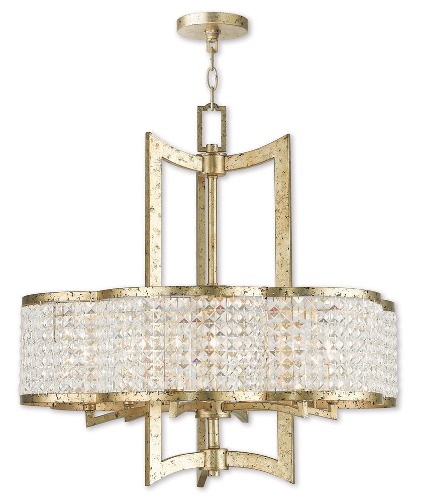 Gold Six Light Metal Dimmable Chandelier With Shades