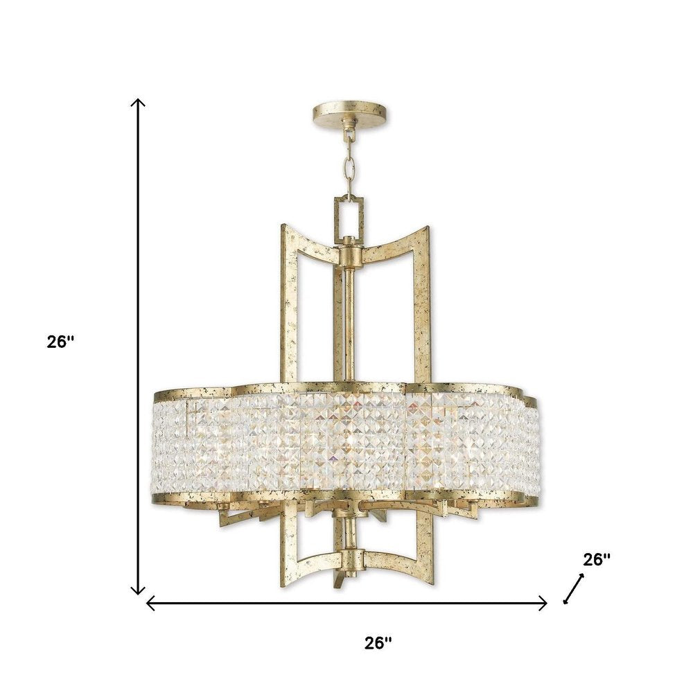 Gold Six Light Metal Dimmable Chandelier With Shades