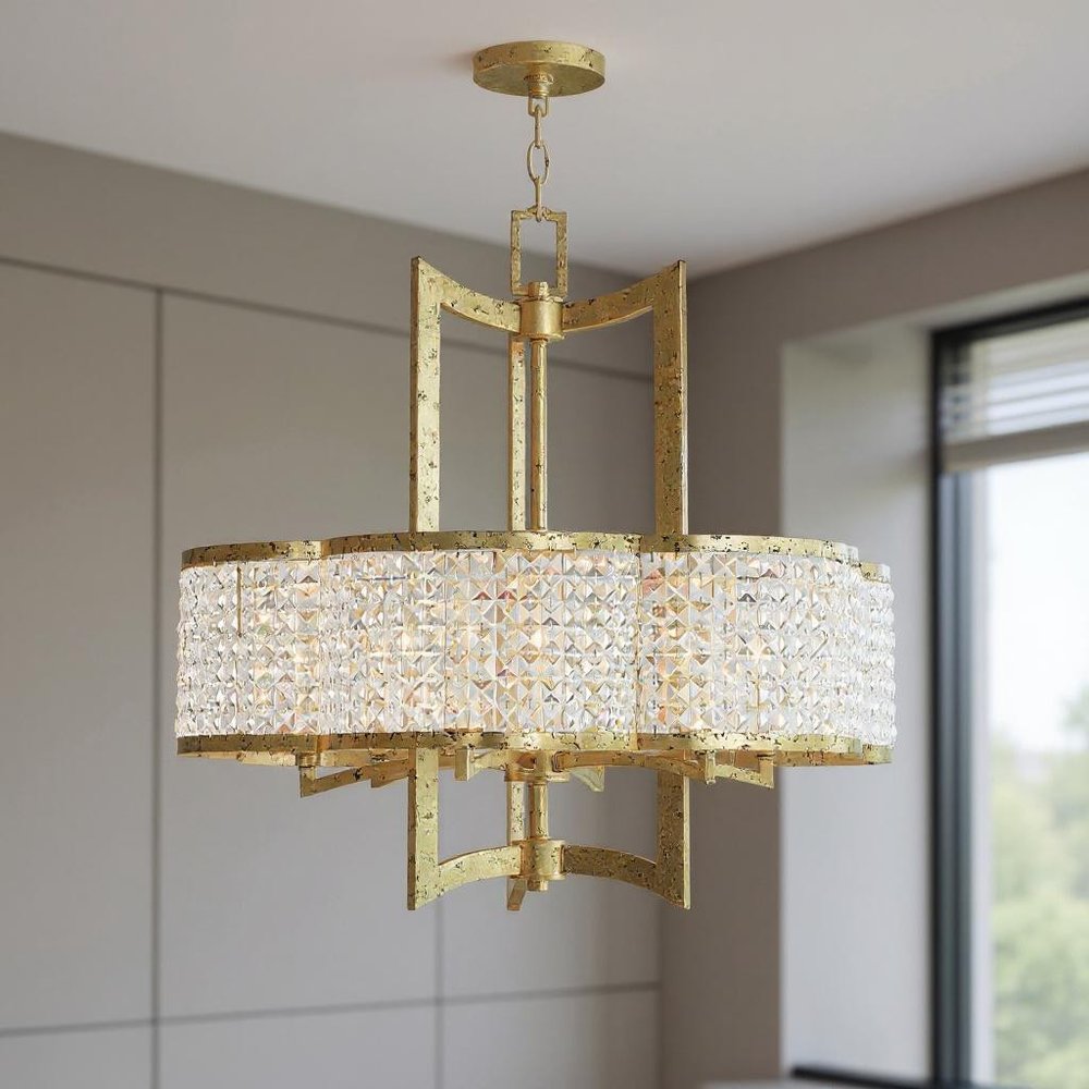 Gold Six Light Metal Dimmable Chandelier With Shades