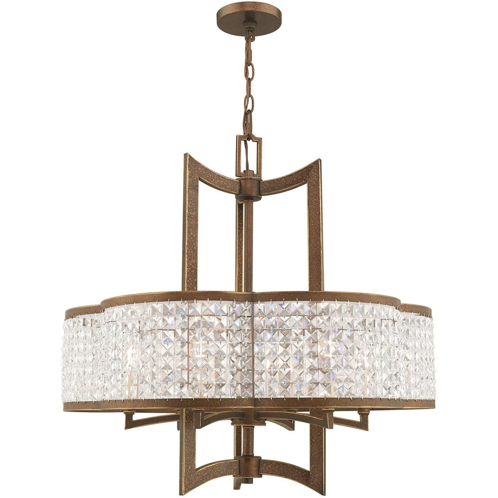 Bronze Six Light Metal Dimmable Chandelier With Shades