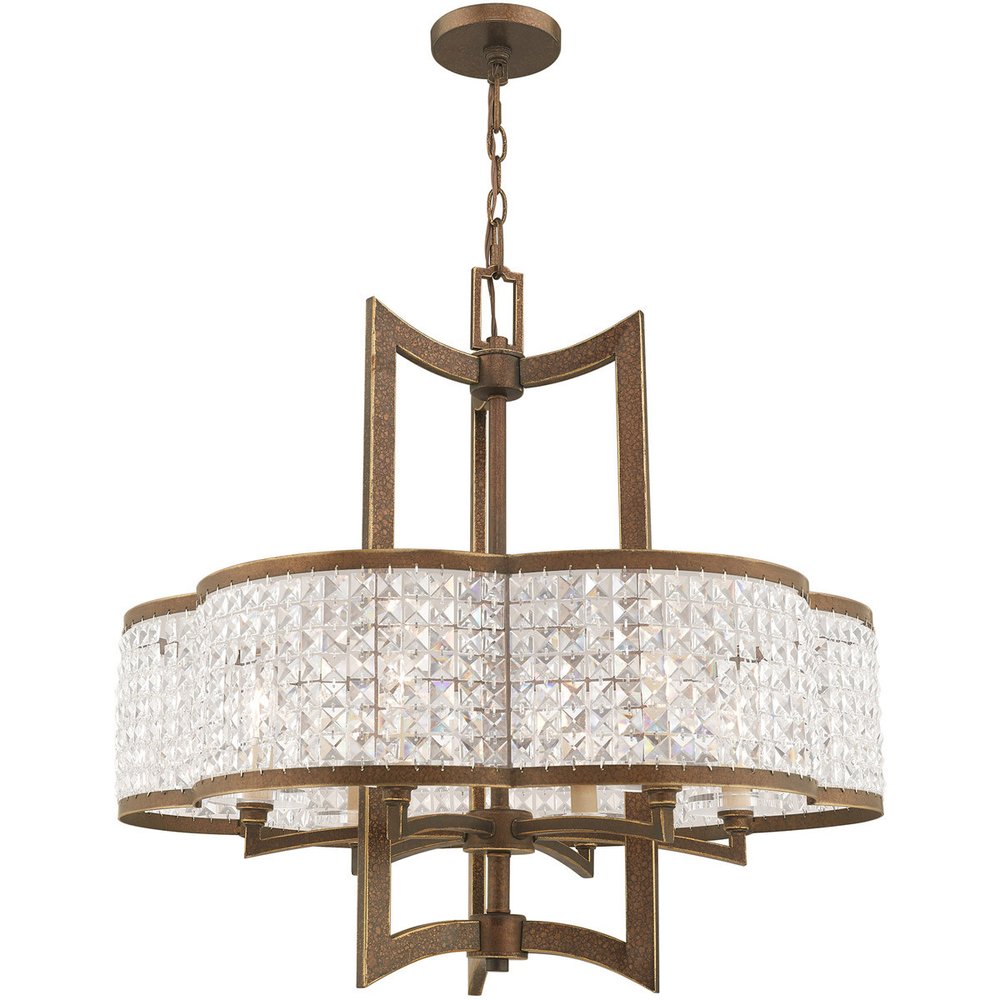 Bronze Six Light Metal Dimmable Chandelier With Shades