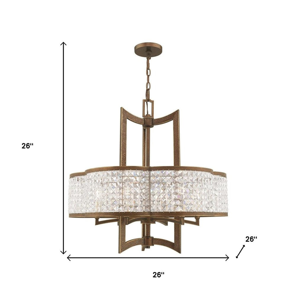 Bronze Six Light Metal Dimmable Chandelier With Shades
