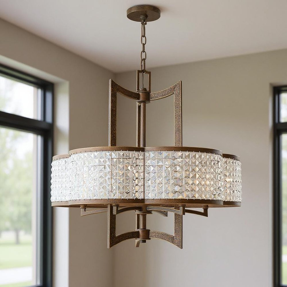 Bronze Six Light Metal Dimmable Chandelier With Shades