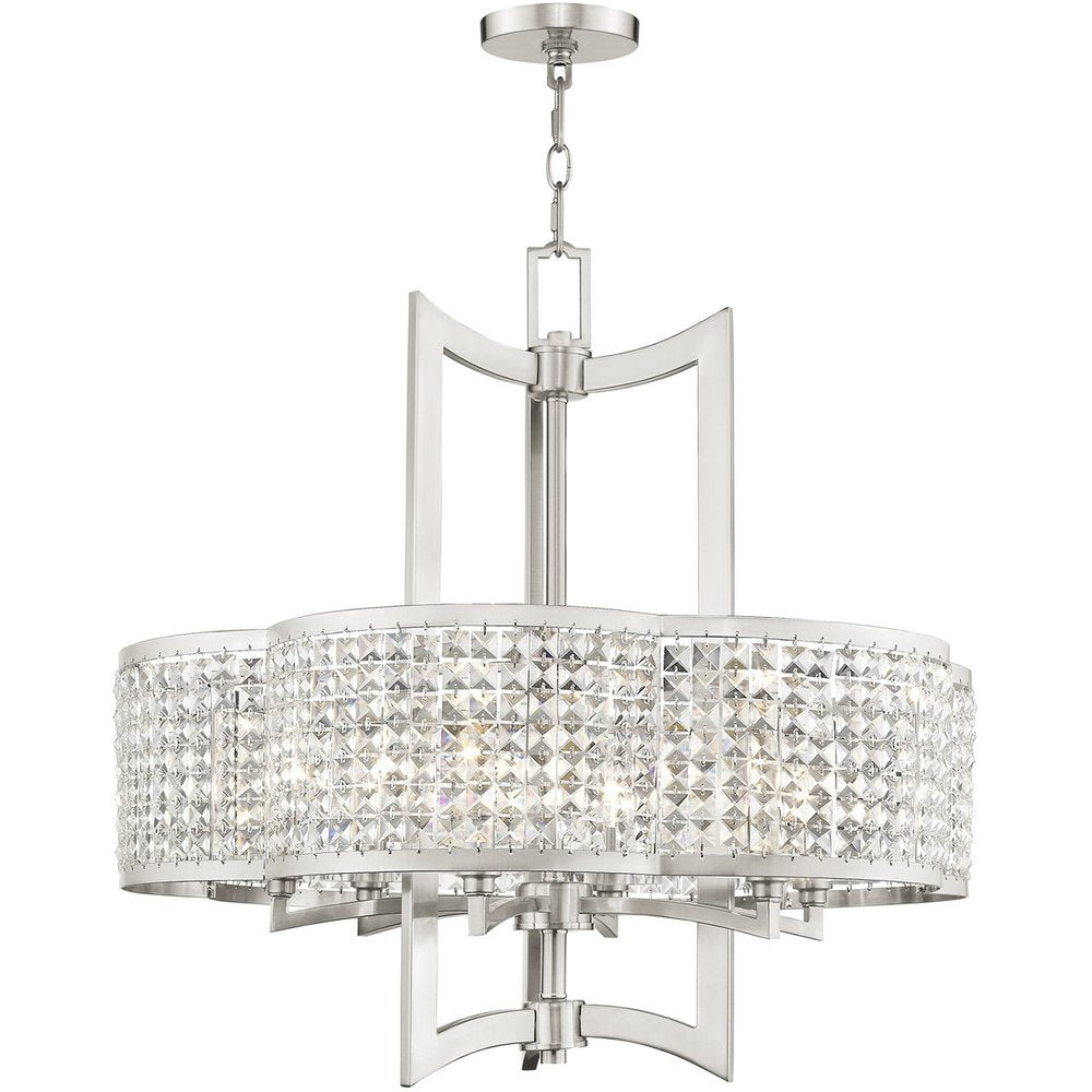 Nickel Six Light Metal Dimmable Chandelier With Shades