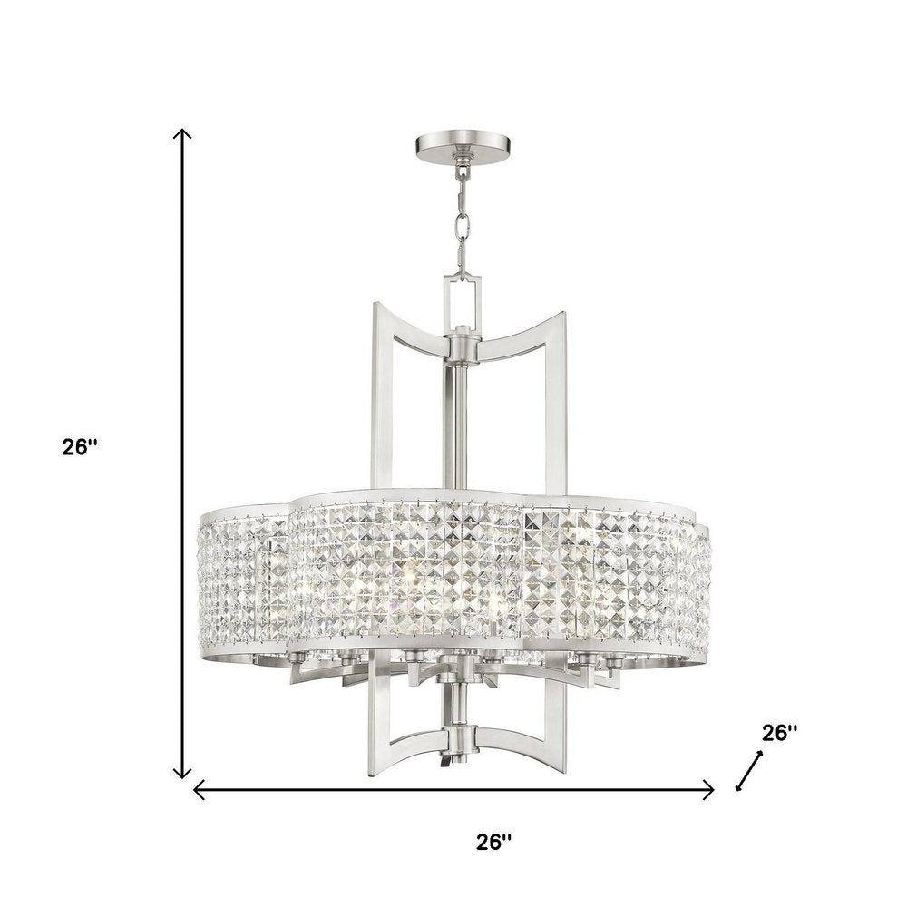 Nickel Six Light Metal Dimmable Chandelier With Shades