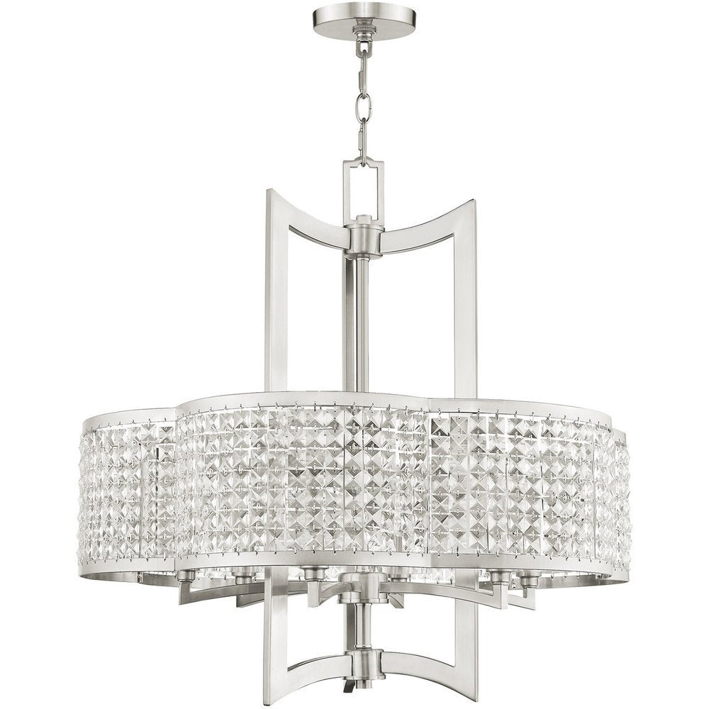 Nickel Six Light Metal Dimmable Chandelier With Shades