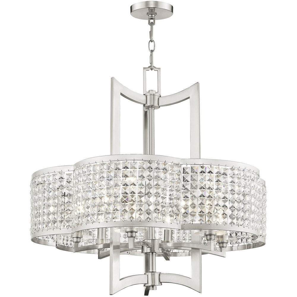 Nickel Six Light Metal Dimmable Chandelier With Shades