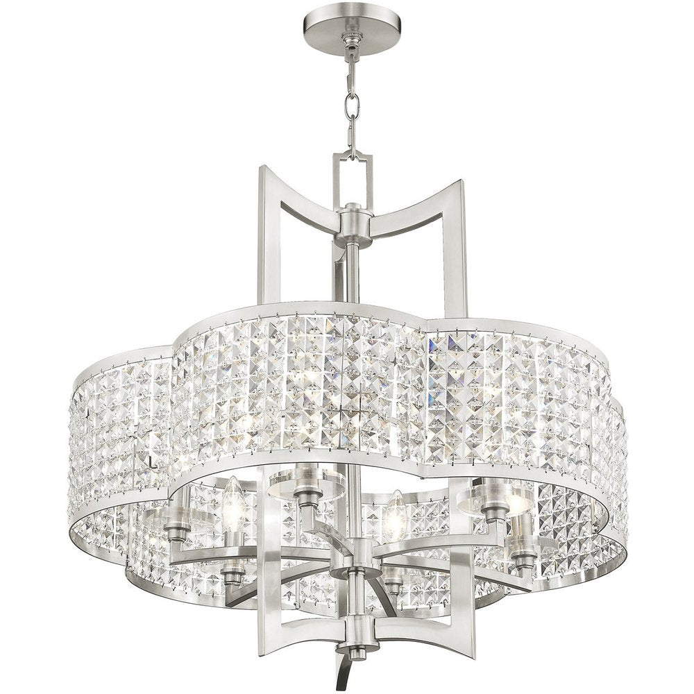 Nickel Six Light Metal Dimmable Chandelier With Shades