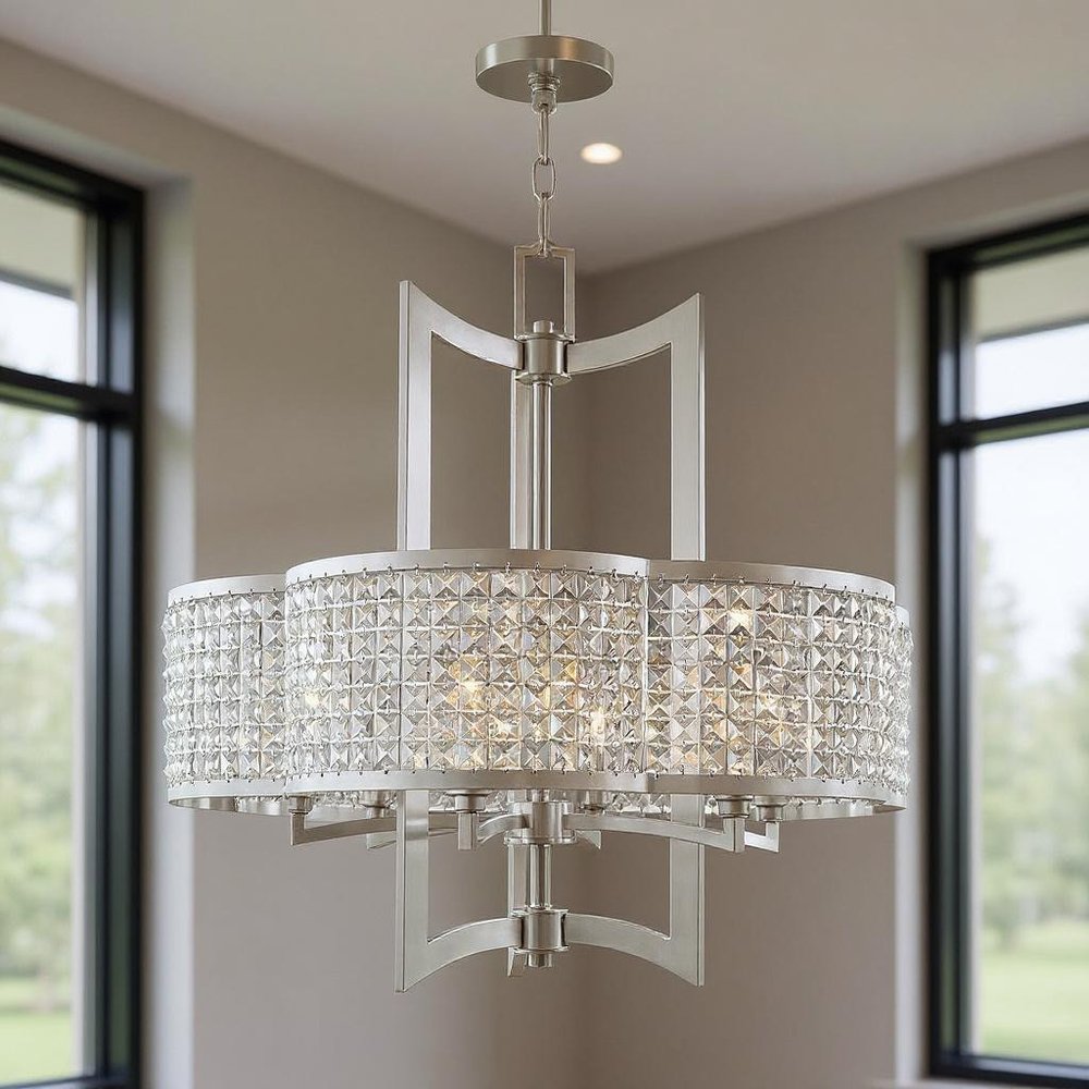 Nickel Six Light Metal Dimmable Chandelier With Shades