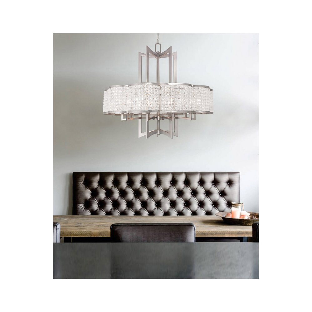 Nickel Eight Light Metal Dimmable Chandelier With Shades