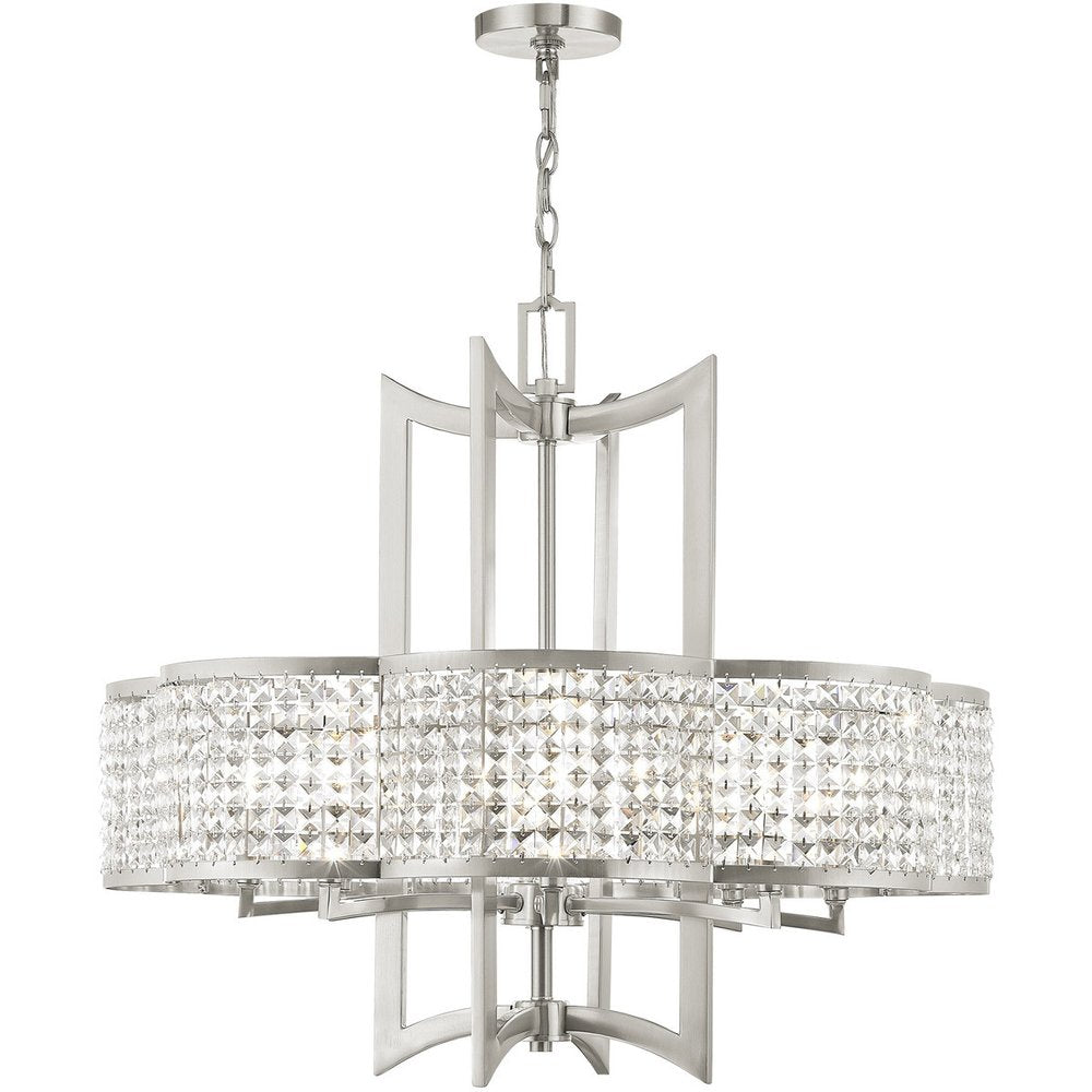 Nickel Eight Light Metal Dimmable Chandelier With Shades